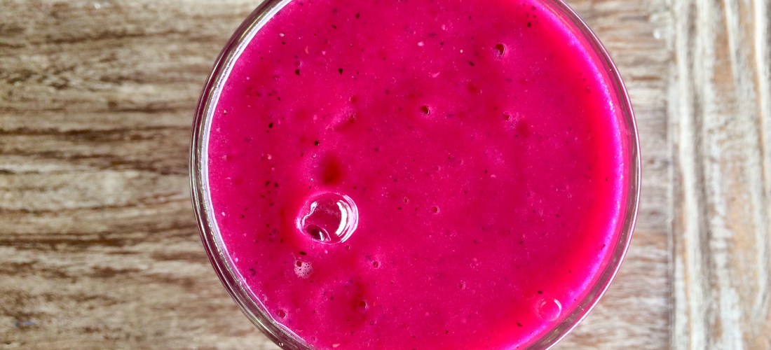 Purple dragon fruit smoothie. The Mat Movement luxury yoga retreats, online yoga classes and inspiring plant-based recipes